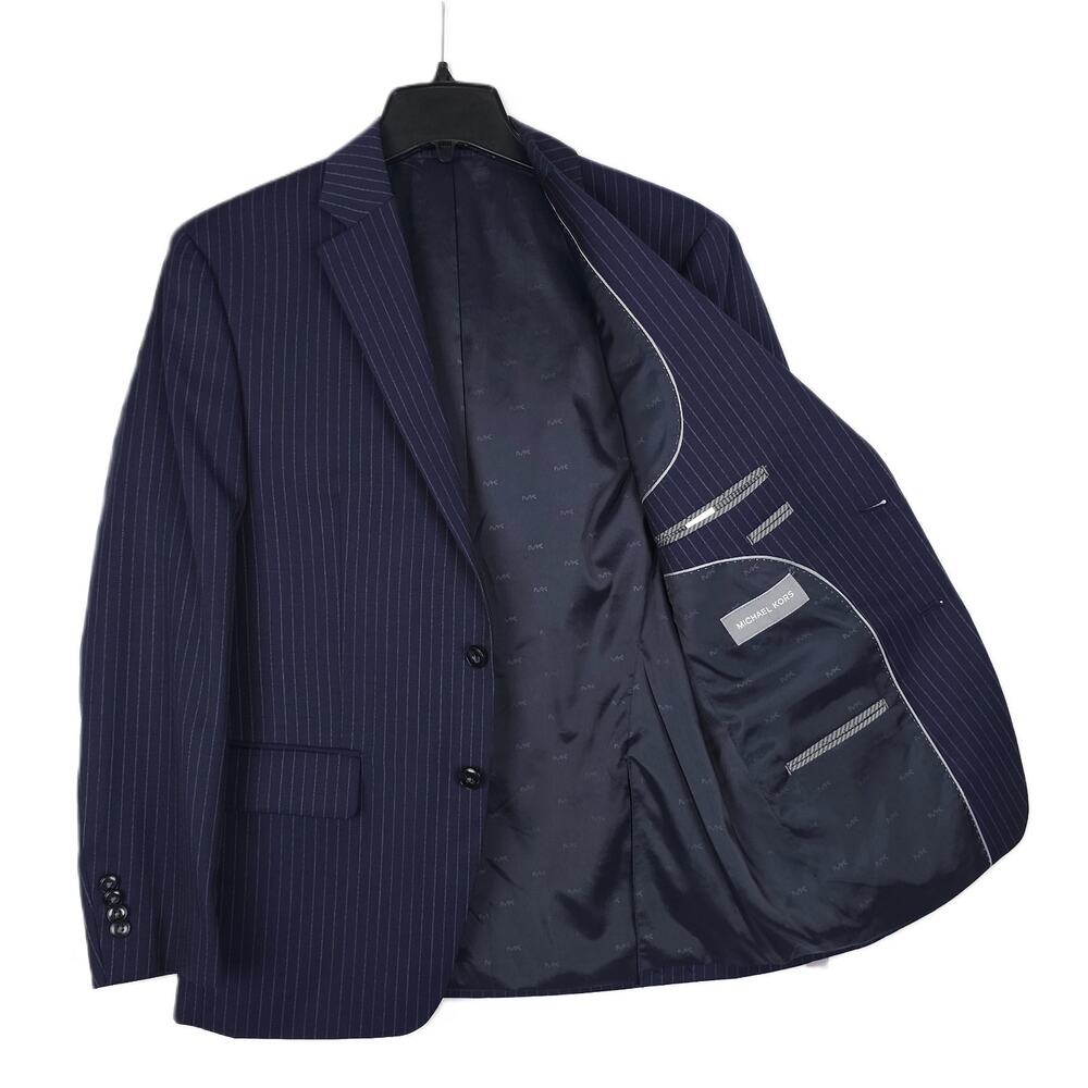 Michael Kors Mens Classic Fit Suit Jacket Blazer 36R Navy Pinstripe Wool NWT - Picture 2 of 7